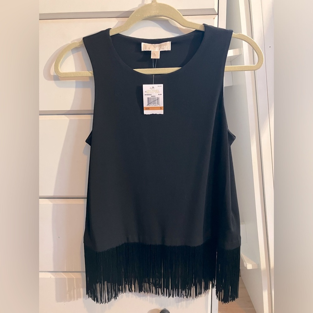 Michael Kora Black Basics Tank With Fringe